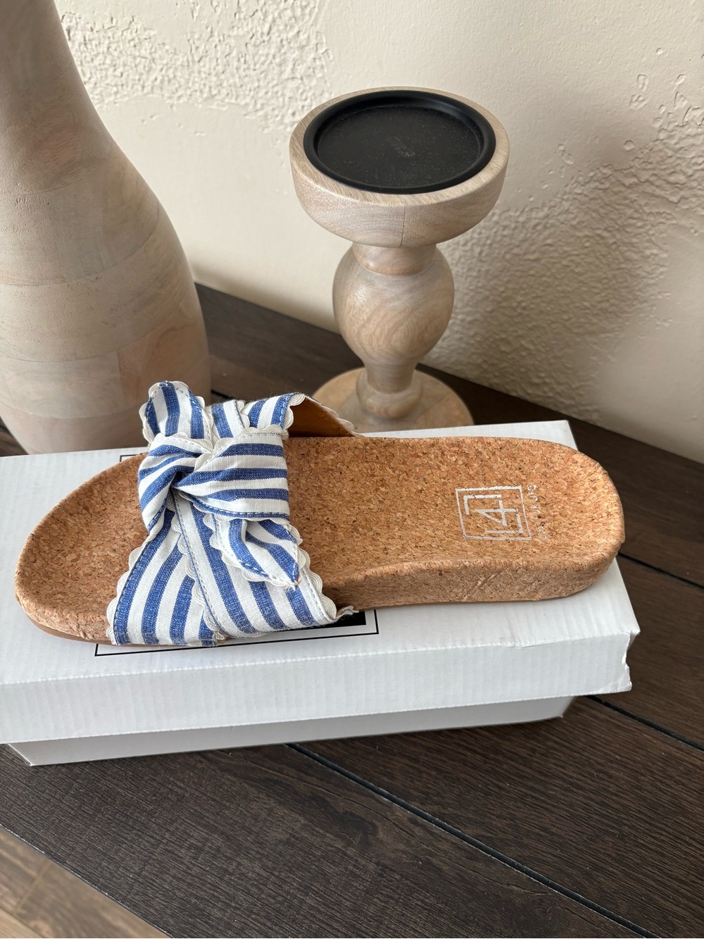 LFL by Lust for Life Blue and White Striped Knot Cork Slide Sandals